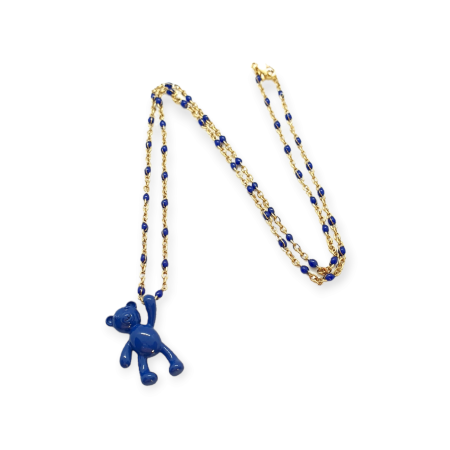 necklace goldchain with blue beads and blue bear2